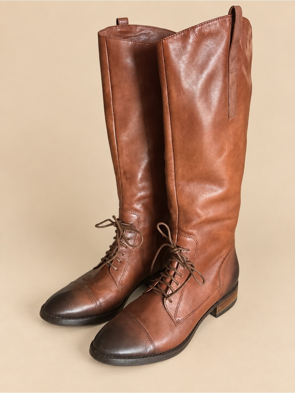 Saks Fifth Avenue Brown Lace-Up Tall Leather Riding Boots